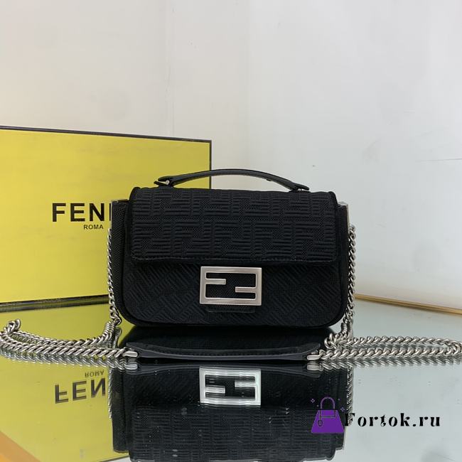 Fendi Midi Baguette Chain Bag Farbic Black 8BR793 24x7x14.5cm - 1
