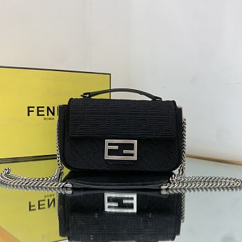 Fendi Midi Baguette Chain Bag Farbic Black 8BR793 24x7x14.5cm