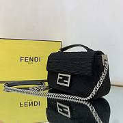 Fendi Midi Baguette Chain Bag Farbic Black 8BR793 24x7x14.5cm - 5
