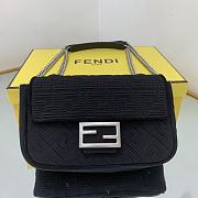 Fendi Midi Baguette Chain Bag Farbic Black 8BR793 24x7x14.5cm - 2