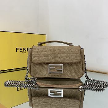 Fendi Midi Baguette Chain Bag Farbic Beige 8BR793 24x7x14.5cm