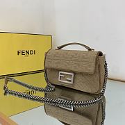 Fendi Midi Baguette Chain Bag Farbic Beige 8BR793 24x7x14.5cm - 5