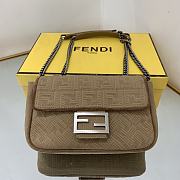 Fendi Midi Baguette Chain Bag Farbic Beige 8BR793 24x7x14.5cm - 4