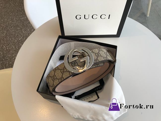 Gucci Belt GG Supreme Interlocking G in Brown 411924 3.8cm - 1