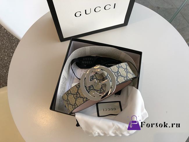 Gucci Belt GG Supreme Interlocking G in Blue 411924 3.8cm - 1