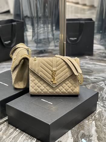 Ysl Medium Envelope In Suede Beige 487206 24×17.5×6cm