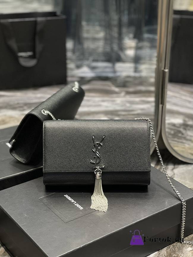 Ysl Medium Kate In Grained Leather Silver-tone Black 354119 24x14.5x5cm - 1