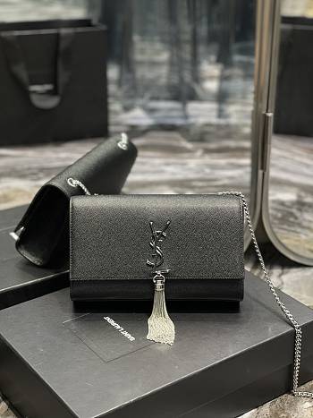 Ysl Medium Kate In Grained Leather Silver-tone Black 354119 24x14.5x5cm