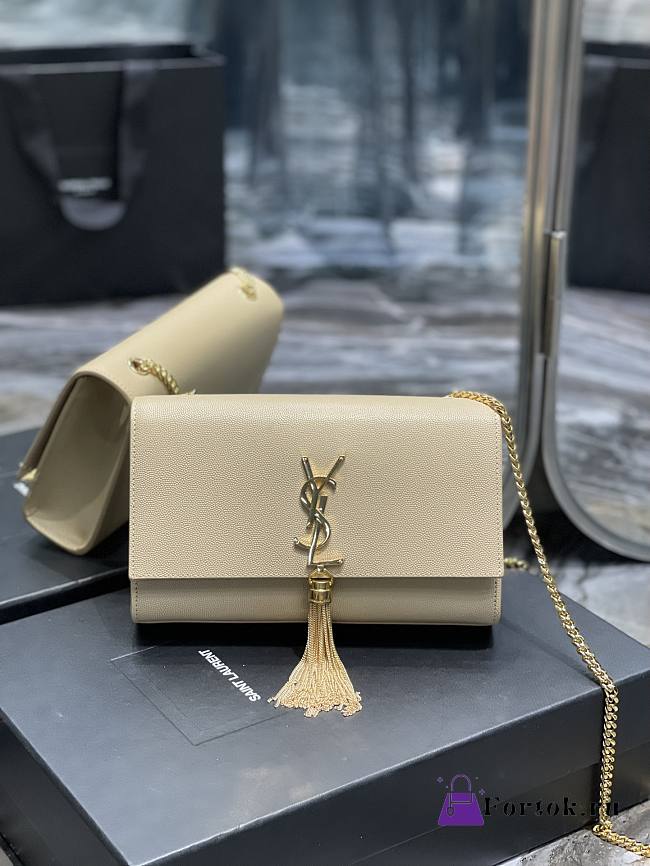 Ysl Medium Kate In Grained Leather Gold-tone Beige 354119 24x14.5x5cm - 1