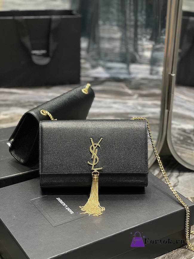 Ysl Medium Kate In Grained Leather Gold-tone Black 354119 24x14.5x5cm - 1