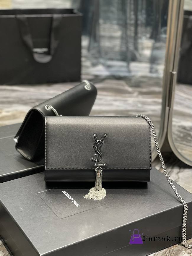 Ysl Medium Kate In Smooth Leather Silver-tone Black 354119 24x14.5x5cm - 1