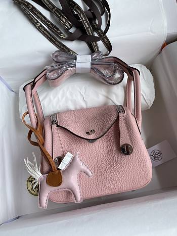 Hermes Mini Lindy In Clemence Leather Silver-tone Pink 19cm