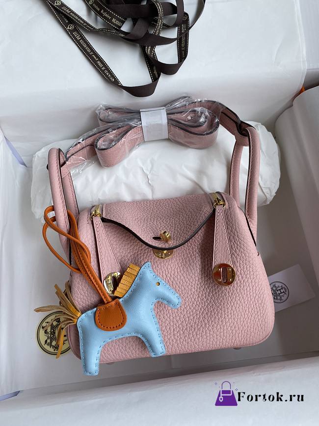 Hermes Mini Lindy In Clemence Leather Gold-tone Pink 19cm - 1