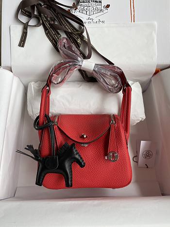 Hermes Mini Lindy In Clemence Leather Silver-tone Red 19cm