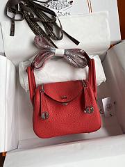 Hermes Mini Lindy In Clemence Leather Silver-tone Red 19cm - 5