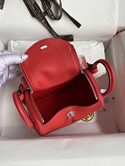 Hermes Mini Lindy In Clemence Leather Silver-tone Red 19cm - 4
