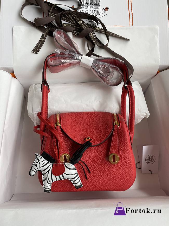 Hermes Mini Lindy In Clemence Leather Gold-tone Red 19cm - 1