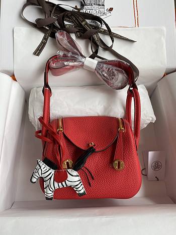 Hermes Mini Lindy In Clemence Leather Gold-tone Red 19cm