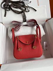 Hermes Mini Lindy In Clemence Leather Gold-tone Red 19cm - 4