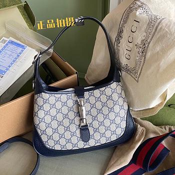 Gucci Small Jackie 1961 GG Shoulder Bag Blue/Beige 678843 28×19×4.5cm