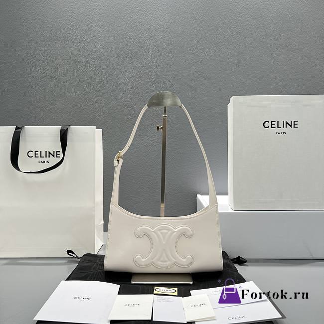 Celine Cuir Triomphe Shoulder Bag In Leather White 198153 24x13x5cm - 1