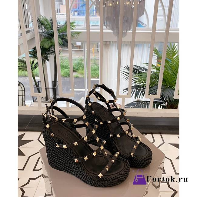 Valentino Garavani Ankle Strap Wedge Black 1W2S0F95 95mm - 1