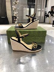 Gucci Aitana Leather Raffia Espadrille Wedge Sandals 85mm - 1