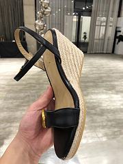Gucci Aitana Leather Raffia Espadrille Wedge Sandals 85mm - 3
