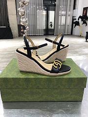 Gucci Aitana Leather Raffia Espadrille Wedge Sandals 85mm - 4