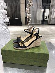 Gucci Aitana Leather Raffia Espadrille Wedge Sandals 85mm - 5