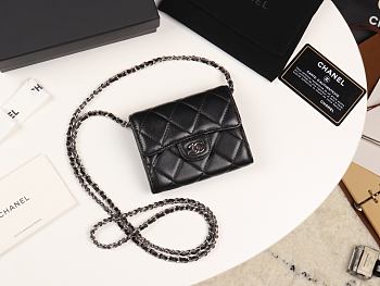 Chanel Mini Coin Case Chain Lambskin Silver-Metal A81465 8×12×2.5cm