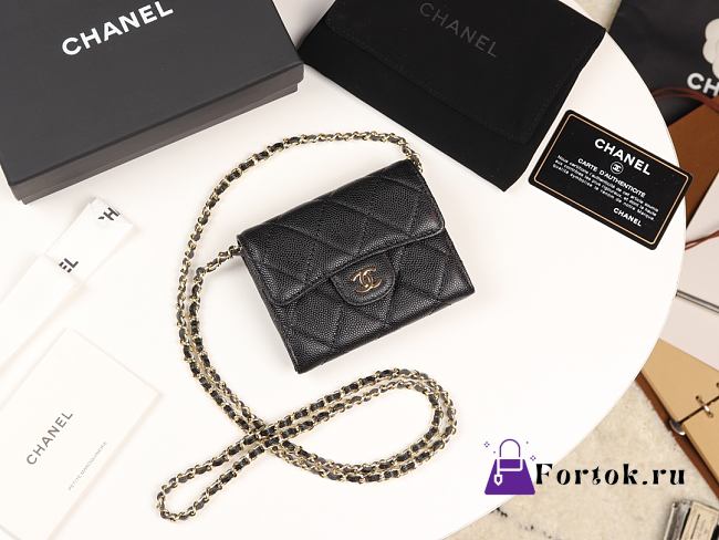 Chanel Mini Coin Case Chain Grained Leather Golden-Metal A81465 8×12×2.5cm - 1