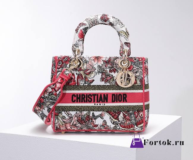 Dior Medium Lady D-Lite Multicolor Butterfly Embroidery M0565 24x20x11cm - 1
