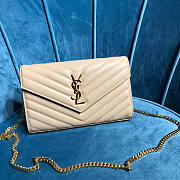 Ysl Monogram Chain Wallet Grained Leather Light Beige 377828 22.5x14x4cm - 1