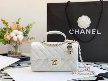 Chanel Mini Flap Bag With Top Handle Lambskin White AS2431 13x20x9cm