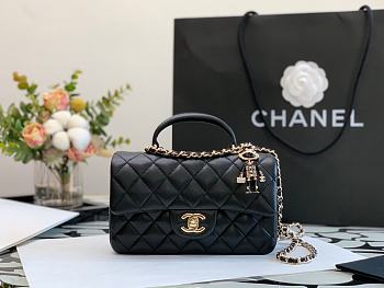 Chanel Mini Flap Bag With Top Handle Lambskin Black AS2431 13x20x9cm