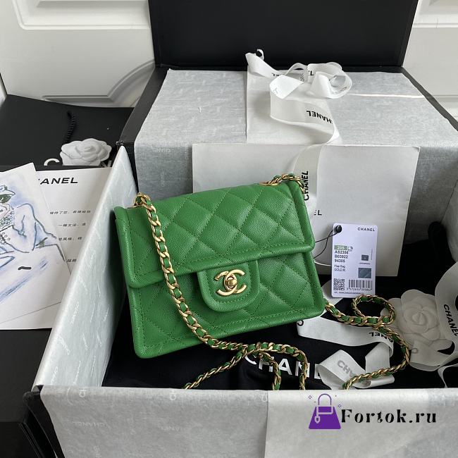 Chanel Small Flap Bag Grained Leather Green AS2356 14.5x18x8cm - 1