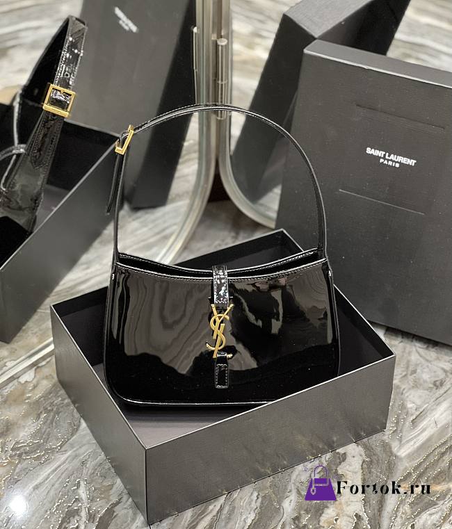Ysl Le 5 À 7 Hobo Bag In Patent Leather Black 6572282 25x14x6cm - 1