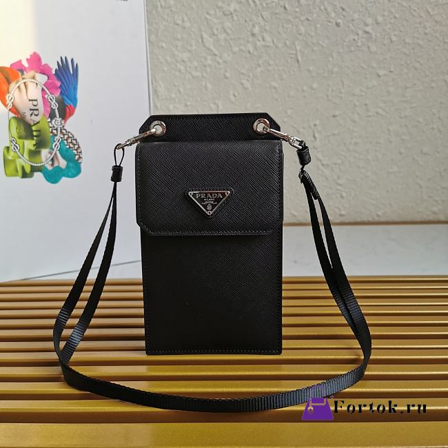 Prada Runway Saffiano Leather Smartphone Case Black 2ZH068 19x11cm - 1