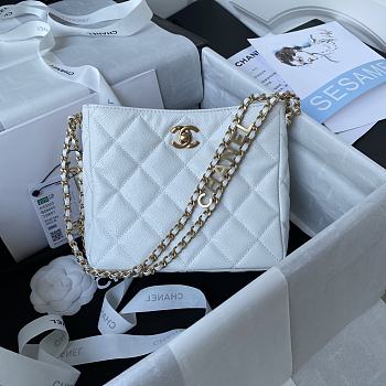 Chanel Small Hobo Bag Grained Leather White AS3223 16x19x8cm 