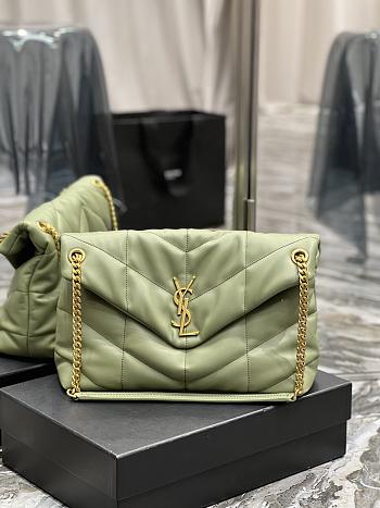 Ysl Medium Puffer Bag In Leather Light Green 5774751 35x23x13.5cm