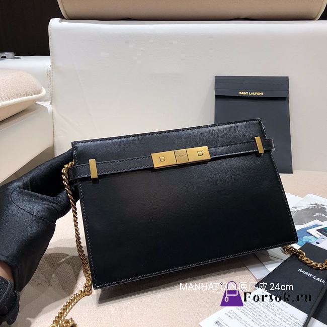 Ysl Manhattan Chain Bag Leather Black 636478 24x16x5cm - 1