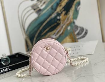 Chanel Round Clutch With Pearl Chain Pink A68055 12x12x4.5cm