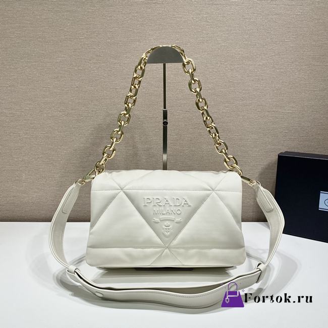 Prada Padded Nappa Shoulder Bag Leather White 1BD306 31x19x8.5cm - 1
