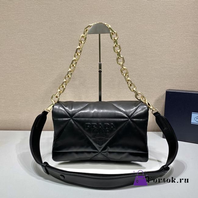Prada Padded Nappa Shoulder Bag Leather Black 1BD306 31x19x8.5cm - 1