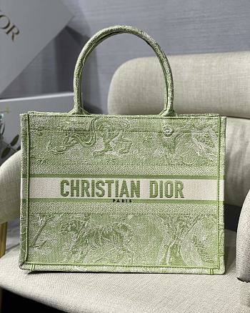 Dior Small Book Tote Green Embroidery M1296 36.5x28x17.5cm