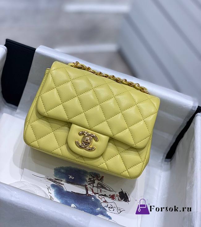 Chanel Mini Flap Bag Lambskin Leather Yellow Gold-tone Metal 17cm - 1