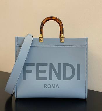 FENDI Medium Roma Sunshine Tote Leather Light Blue 372M103 35cm