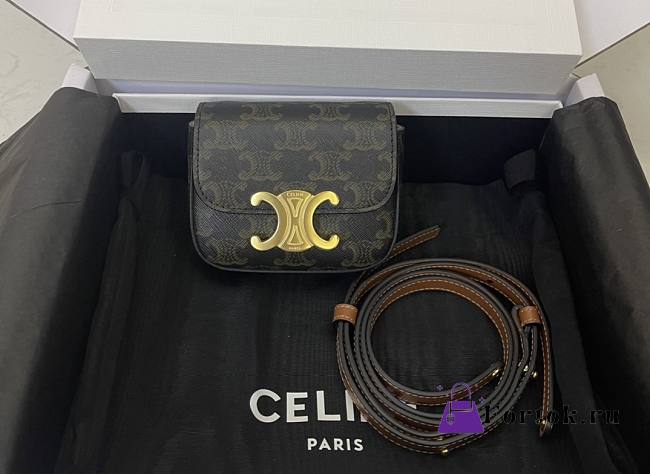 Celine Mini Triomphe Bag Canvas Leather 11x4x8cm - 1