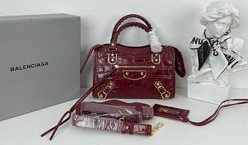 Balenciaga Small Neo Classic City Crossbody Crocodile Pattern Bag Red Gold Metal 24x16x9cm